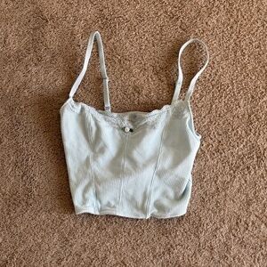 Light Blue Ribbed Lace Trim Cami Tank Top XS